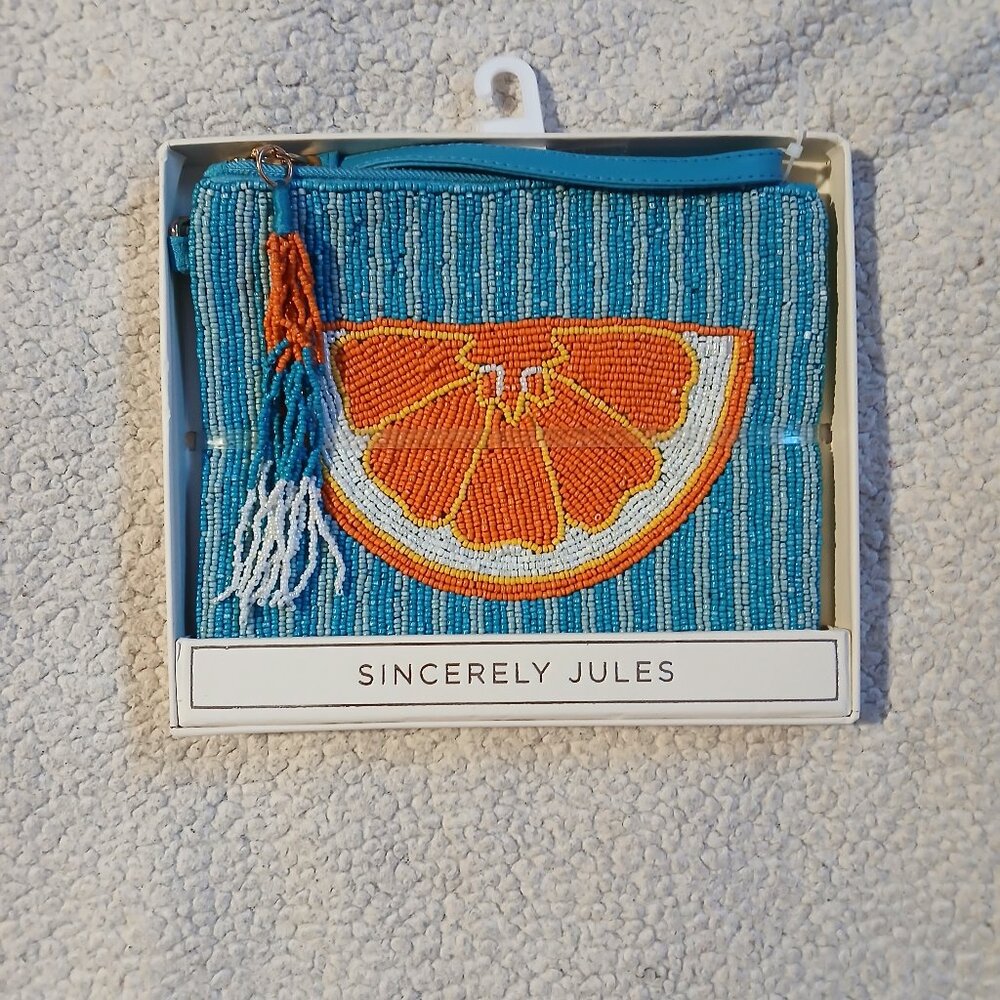 Sincerely Jules Women's Beaded Orange Slice Striped Wristlet